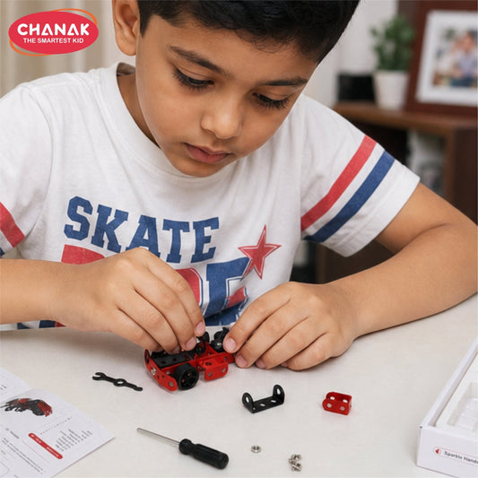 Chanak 50 Pcs STEM Mechanical Vehicle Building Kit for Kids 8+ Years | Engineering Construction Set with Tools – BIS Approved