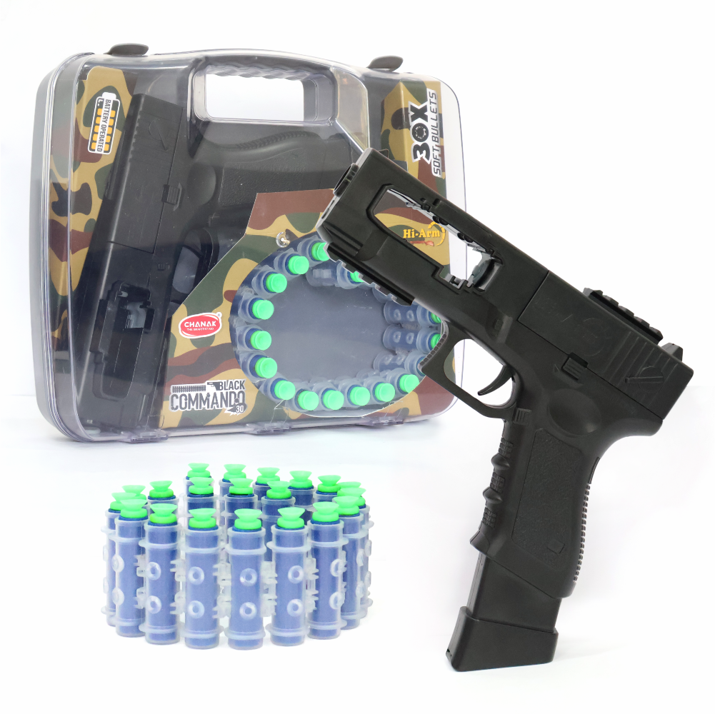 Chanak Automatic Dart Gun for Kids 3+ Years | 30 Rapid Fire Foam Bullets with Rechargeable Briefcase – BIS Approved