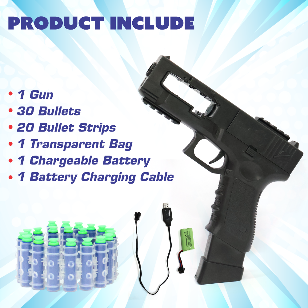 Chanak Automatic Dart Gun for Kids 3+ Years | 30 Rapid Fire Foam Bullets with Rechargeable Briefcase – BIS Approved