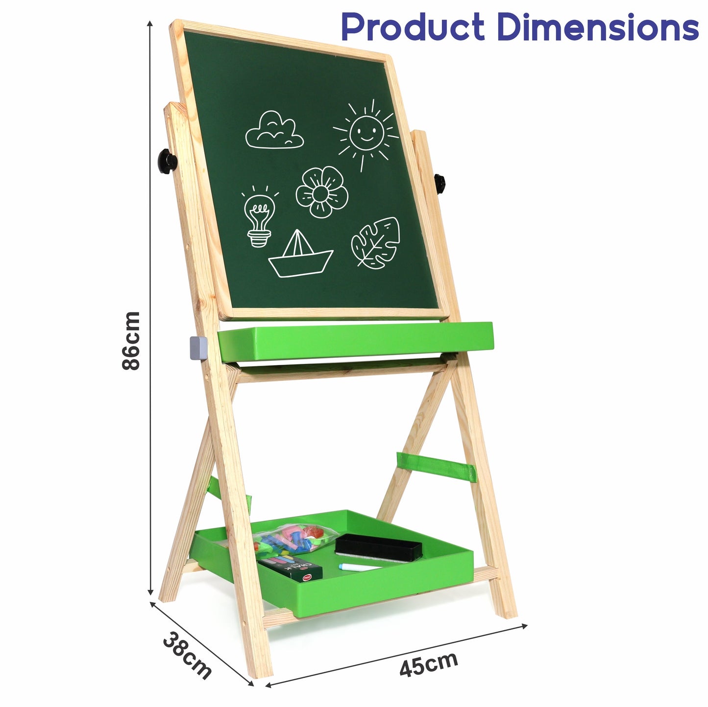 Chanak 2-in-1 Wooden Easel Board for Kids 3+ Years | Magnetic Whiteboard & Chalkboard with Alphabets & Numbers – BIS Approved