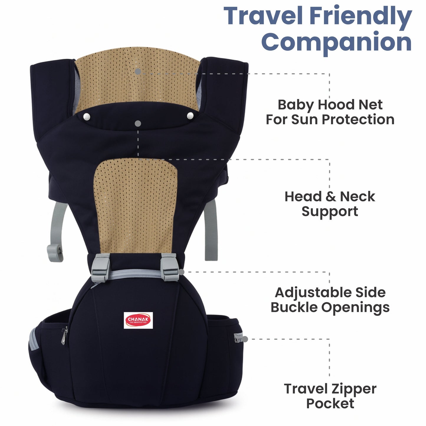 Chanak Baby Hip Seat Carrier for 4+ Months | 4-in-1 Ergonomic Carrier with Storage Pockets Up to 15 kg | BIS Approved