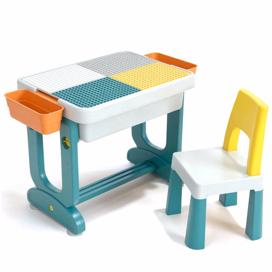 Chanak 4-in-1 Study Table with Chair for Kids 3-7 Years | Multifunctional Desk for Study, Drawing & Building Blocks – BIS Approved