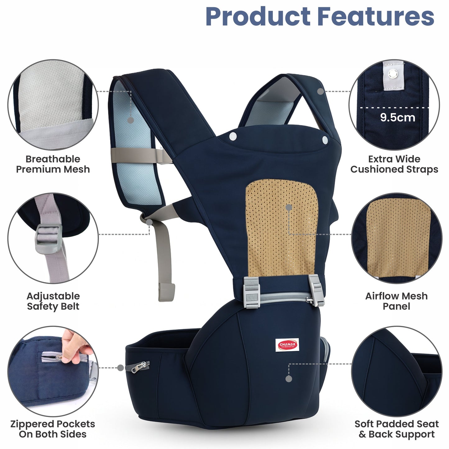 Chanak Baby Hip Seat Carrier for 4+ Months | 4-in-1 Ergonomic Carrier with Storage Pockets Up to 15 kg | BIS Approved